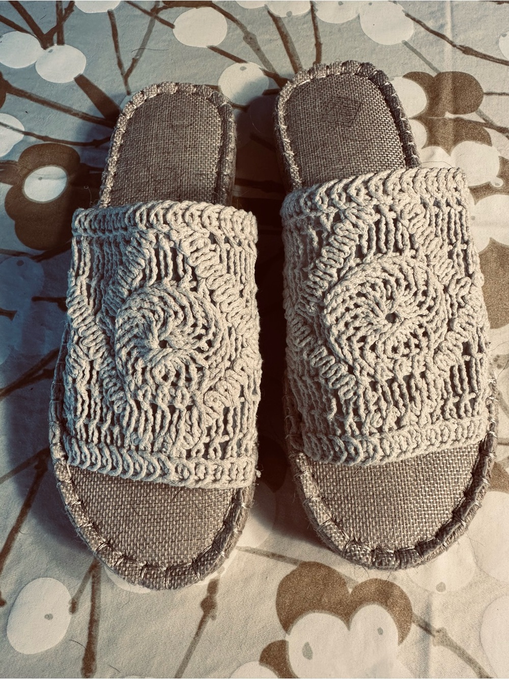 Crochet Slide Sandals, Natural Ivory Rope Weave, Sz 11, 1.25" platform. New
